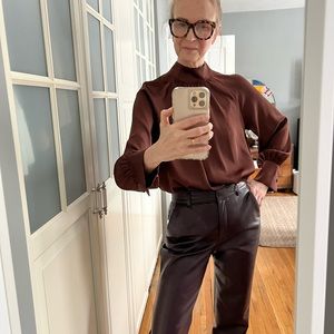 H&M Silky High Neck Blouse - Size XS - Chocolate Bronze